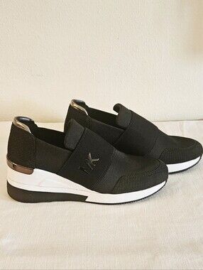 Michael Kors Women's Black Slip-On Wedge Sneakers W/ White Sole NWT